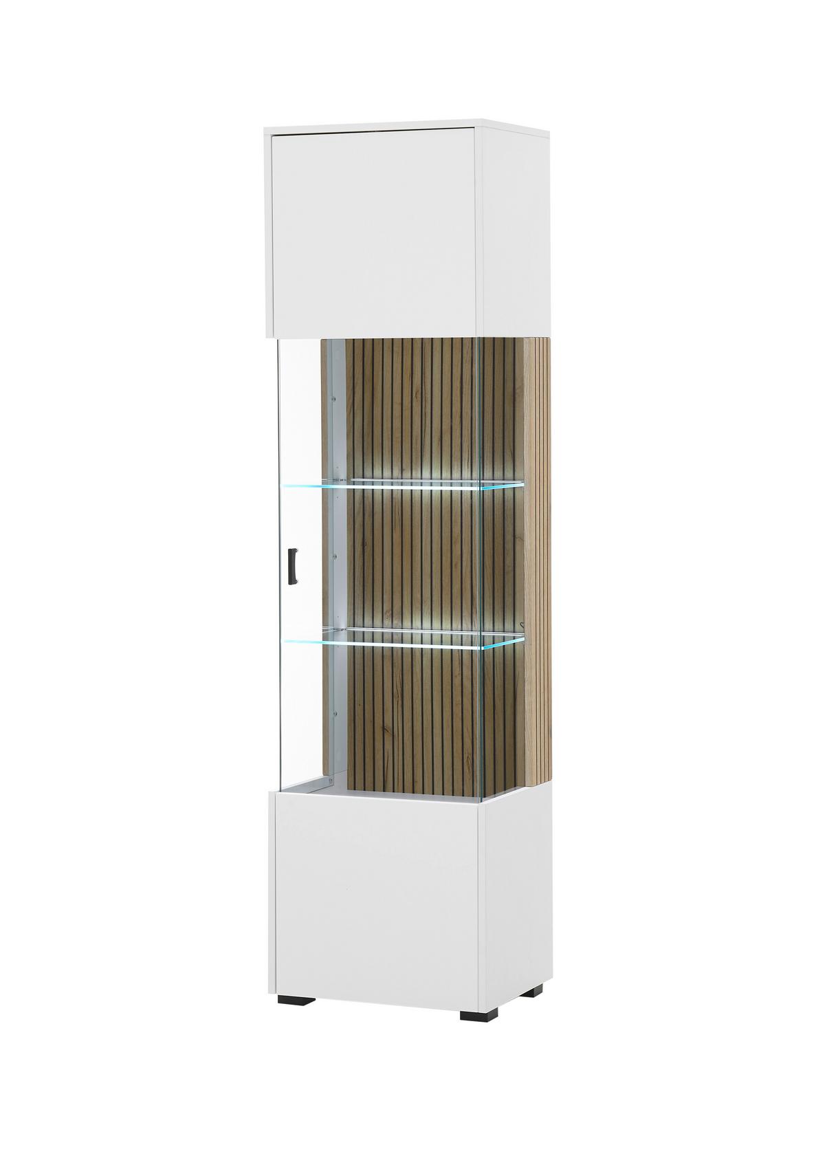 Vitrine Hudson Weiß/Eichefarben B: 48 cm - Eichefarben/Schwarz, Design, Glas/Holzwerkstoff (48/180/38cm) - MID.YOU