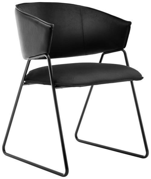 Armlehnstuhl Style Schwarz B: 54 cm - Anthrazit/Schwarz, Natur, Leder/Metall (54/83/57cm) - Livetastic
