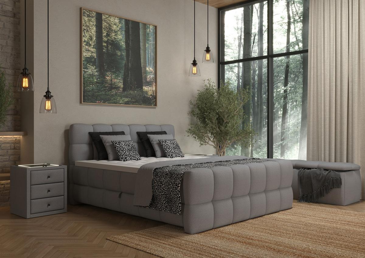 BOXSPRINGBETT inkl. Bettkasten 180x200 - Schwarz/Grau, Trend, Holz/Holzwerkstoff (180/200cm) - Sembella
