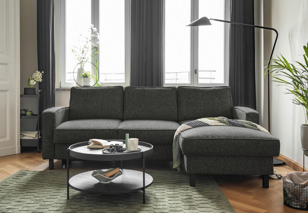Ecksofa Molly Dunkelgrau S: 228x148 cm - Dunkelgrau/Schwarz, Textil (228/148cm) - MID.YOU