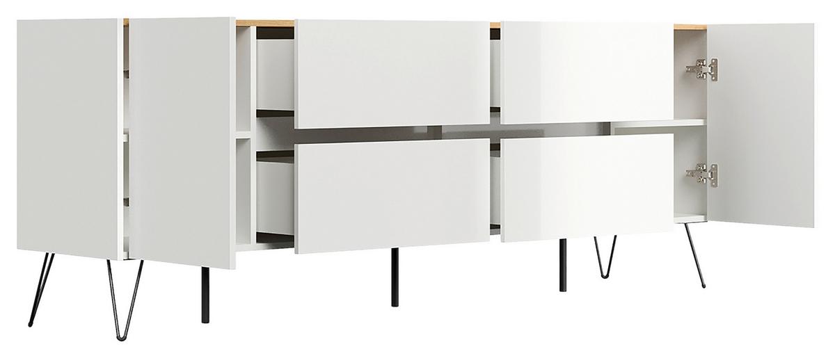 Sideboard Posseik Industrial Eichefarben/Weiß B: 199 cm - Weiß Hochglanz/Eichefarben, Design, Holzwerkstoff (199/75,8/42cm) - MID.YOU
