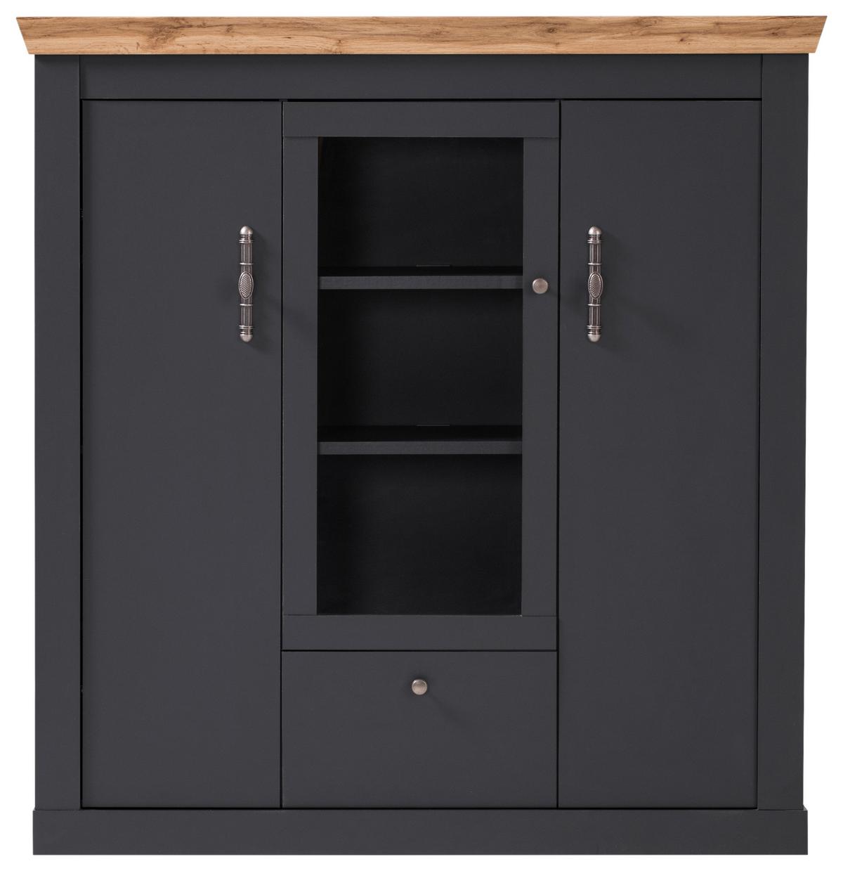 Highboard Catania Anthrazit/Eiche Dekor B: 141cm - Anthrazit/Eiche Wotan, Design, Holzwerkstoff (141/146/45cm) - MID.YOU
