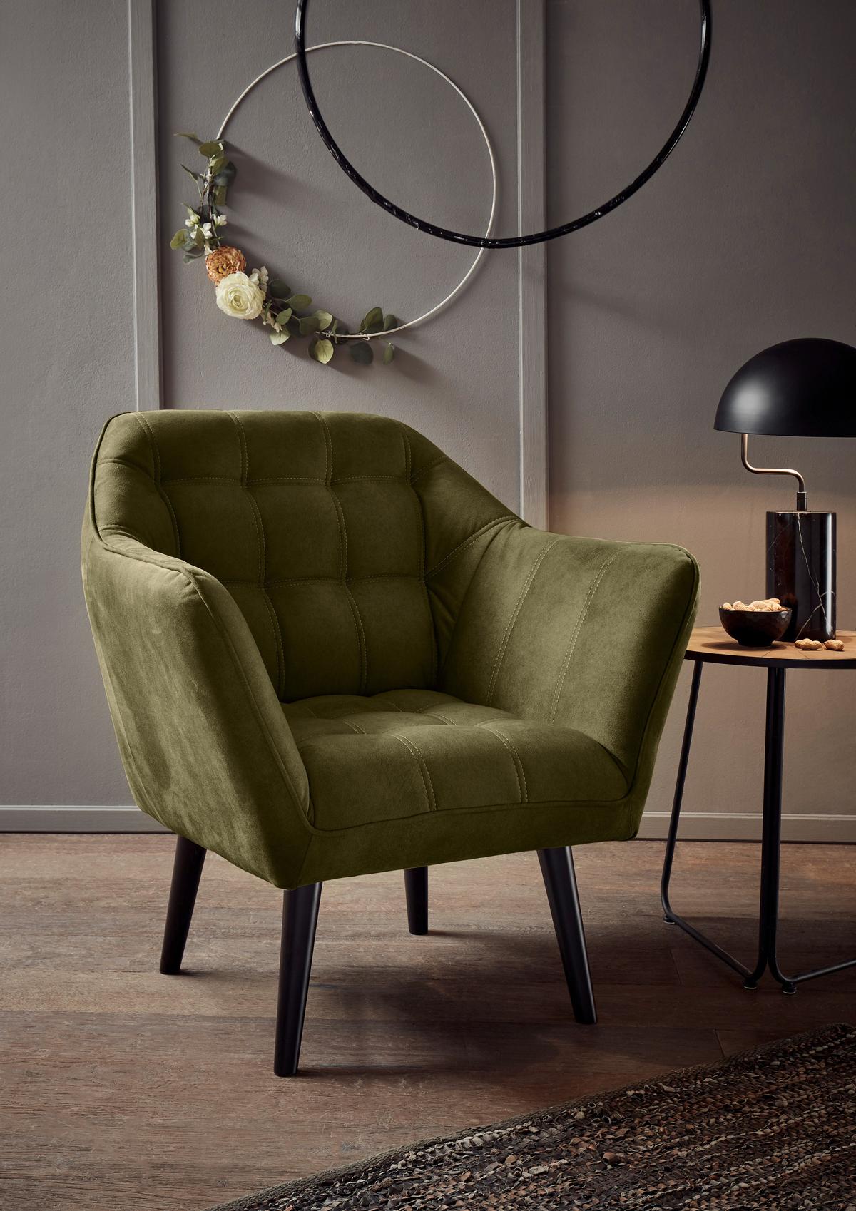 Cocktailsessel Max Olivgrün B: 84 Cm - Schwarz/Olivgrün, MODERN, Holzwerkstoff/Textil (84/87/70cm) - MID.YOU