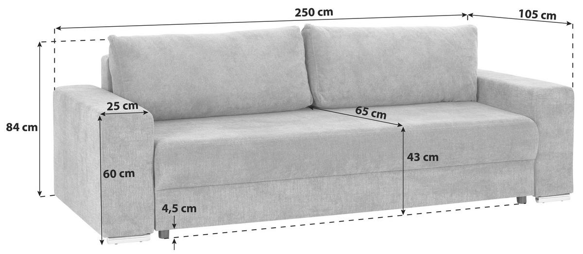 3-sitzer-sofa + Schlaffunktion Mit Armlehnen Garcia Beige - Beige, MODERN, Textil (250/84/105cm) - Ondega