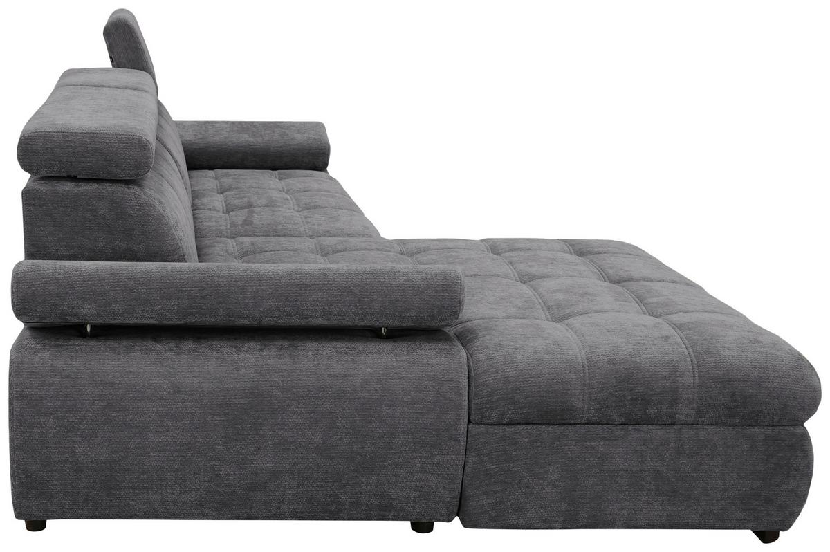 Rohová sedačka VEGAS, ľavá, tmavosivá ženilka - čierna/tmavosivá, Design, drevo/textil (173/294cm)