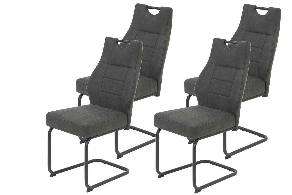 Schwingstuhl-Set Linda II S 4er-Set - Anthrazit/Grau, MODERN, Textil/Metall (44/97/65cm) - MID.YOU