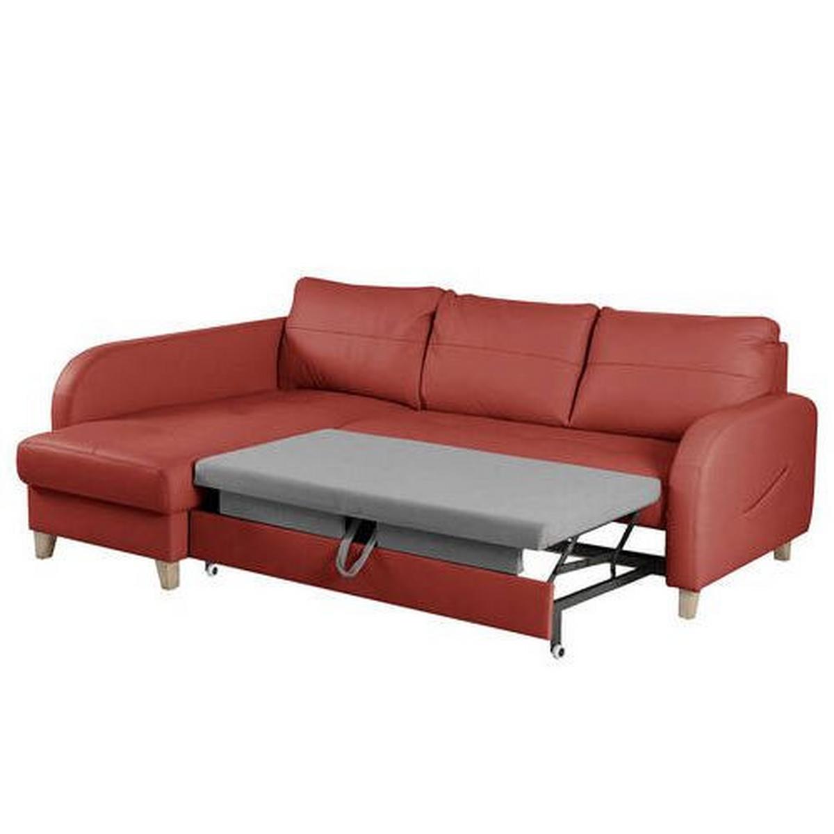 Ecksofa Compact Rot B: 168x227 cm - Buchefarben/Rot, Design, Leder/Textil (168/227cm) - Livetastic