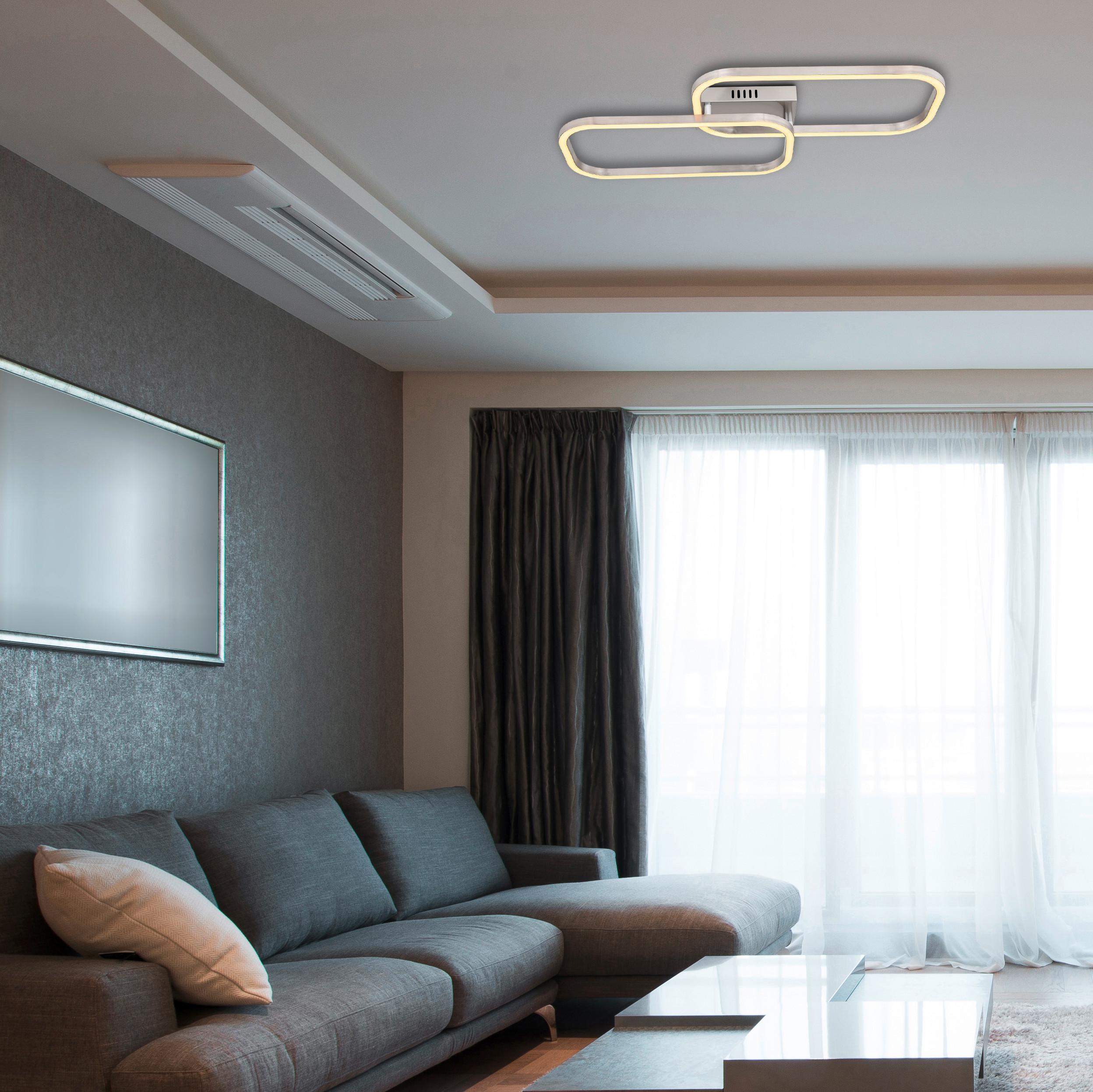 LED-Deckenleuchte L: 62,6 cm, 1-Flammig - Opal/Nickelfarben, Design, Kunststoff/Metall (62,6/30,6/6cm) - Globo