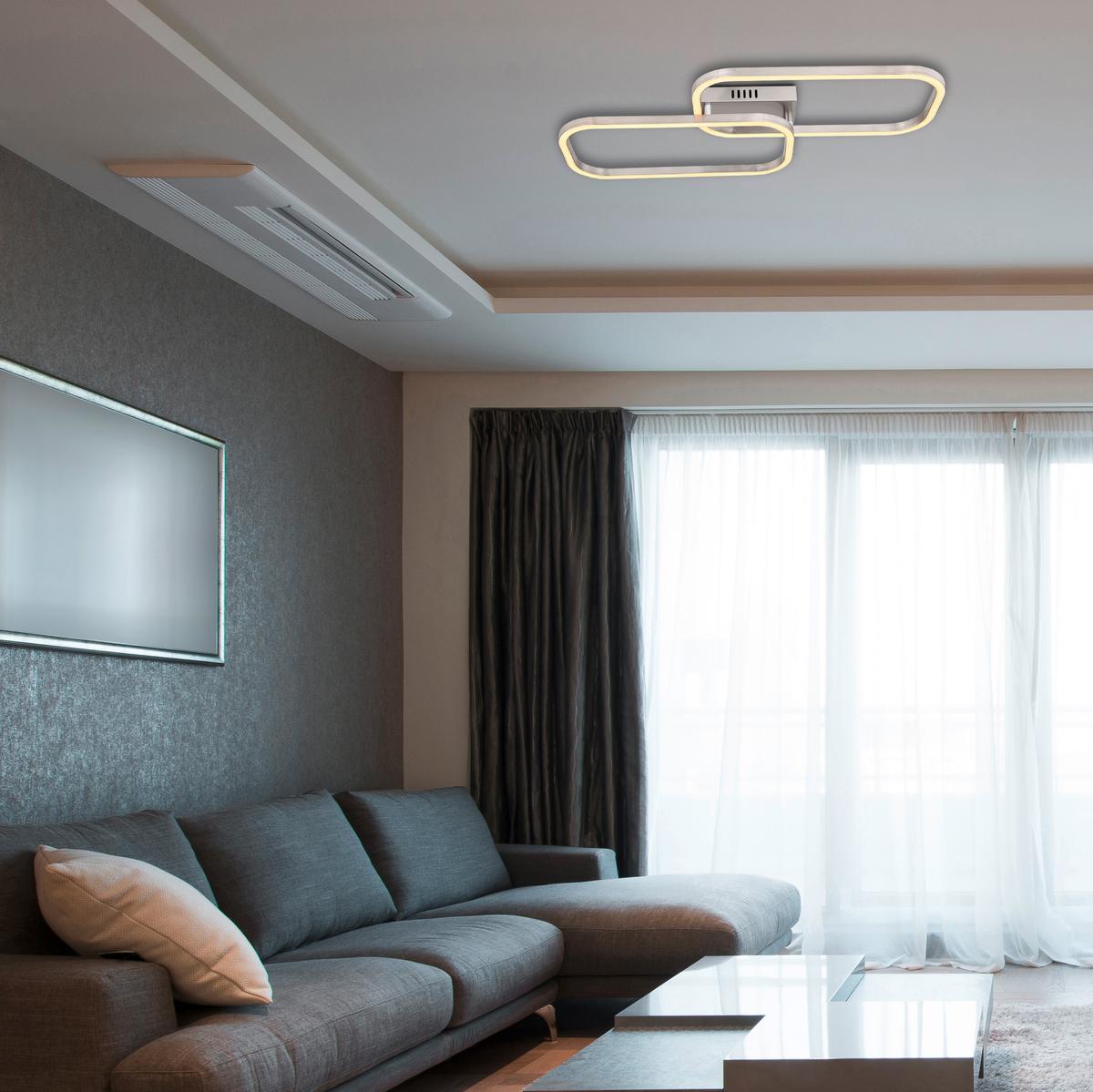 LED-Deckenleuchte L: 62,6 cm, 1-Flammig - Opal/Nickelfarben, Design, Kunststoff/Metall (62,6/30,6/6cm) - Globo