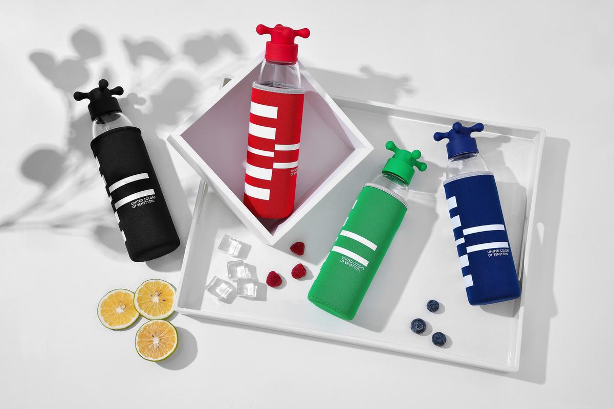 Trinkflasche Grün / Weiß 0,5 L Kunststoff/glas - Transparent/Weiß, Basics, Glas/Kunststoff (6,5/6,5/25,5cm) - Benetton