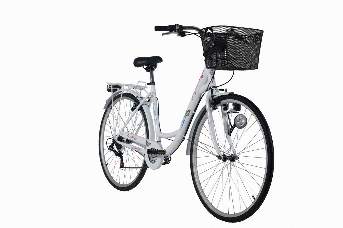 Citybike 28'' mit Korb DaCapo Papilio weiß/pink - Weiß, LIFESTYLE, Metall (25/140/60cm)