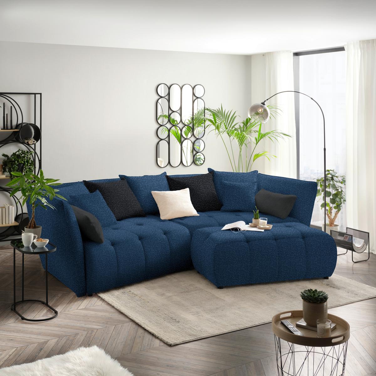 Boxspringová pohovka SOFI, tmavě modrá, tmavě šedá - šedá/černá, Moderní, textil (294/93/152cm) - Premium Living
