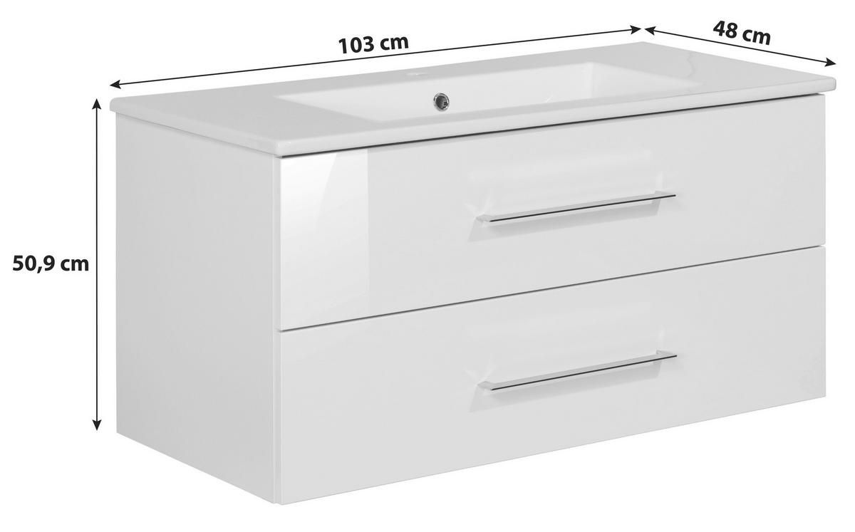 Waschbecken mit Unterschrank Perfekt B:103 cm Holz Dekor - Eichefarben/Weiß, MODERN, Keramik/Holzwerkstoff (103cm) - MID.YOU