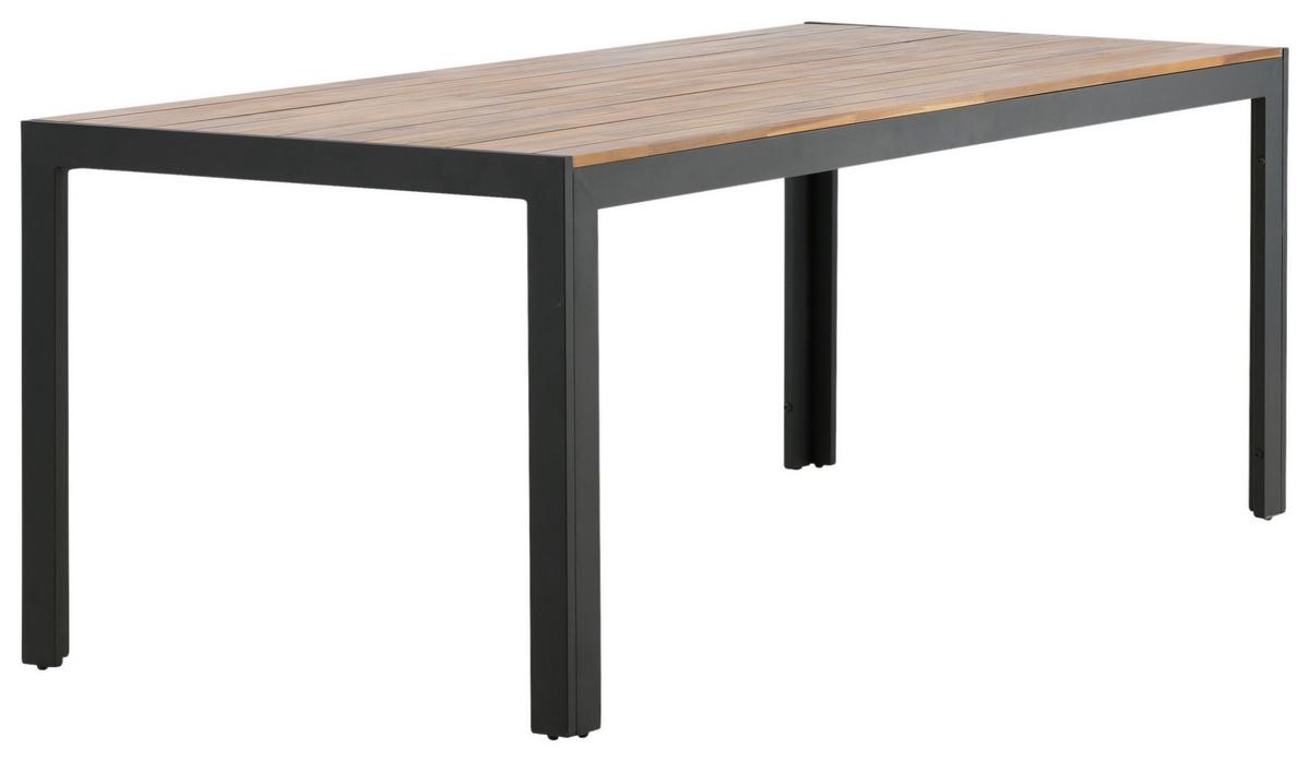 Gartentisch Bois Akazienholz /Metall L 205 cm - Schwarz/Akaziefarben, KONVENTIONELL, Holz/Metall (205/90/75cm) - Gardenson