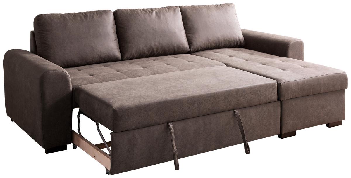 Rohová sedačka POLL, oboustranná, šedohnědá - šedohnědá, Moderní, textil (243/85/155cm) - Based