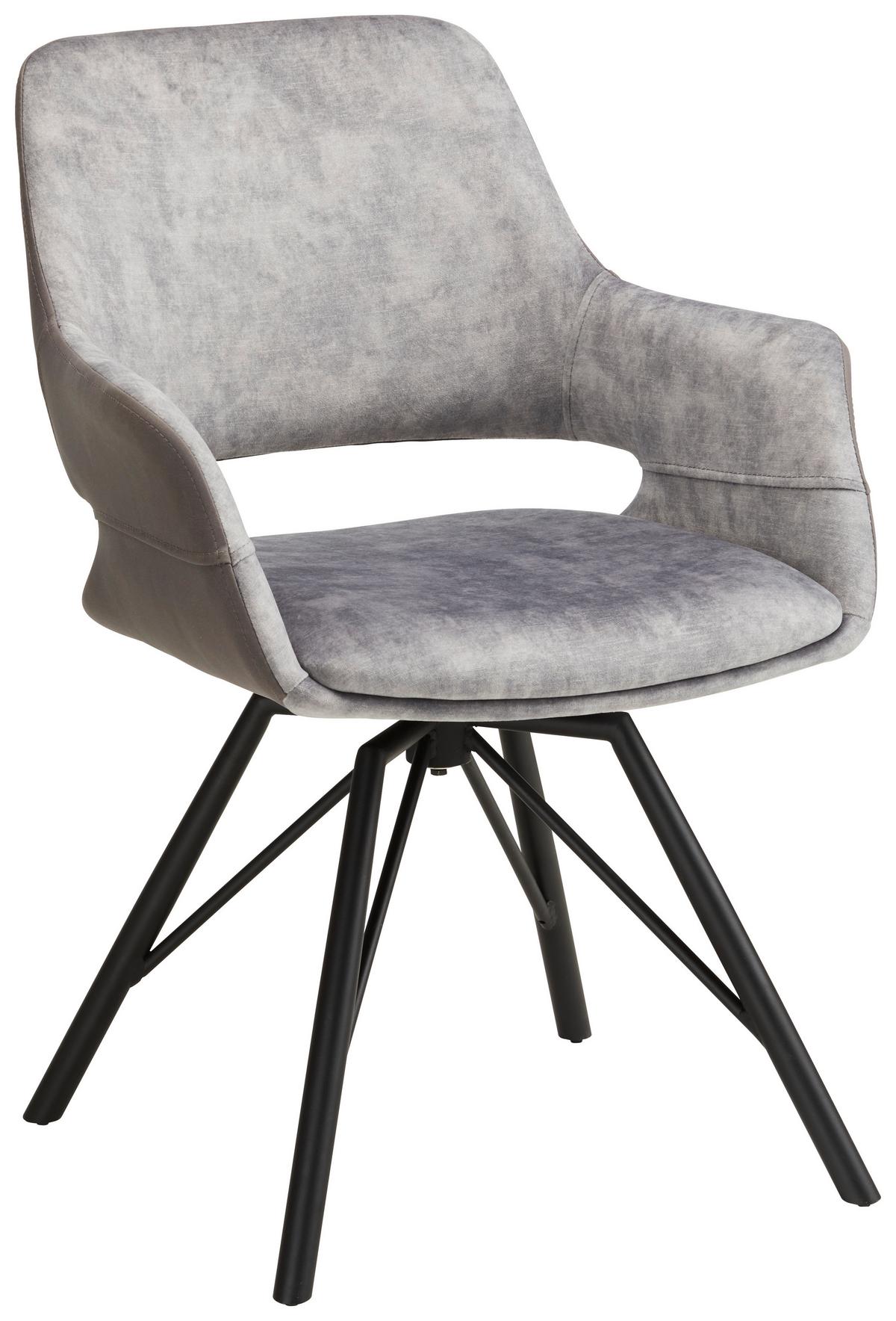 STOLIČKA S PODRÚČKAMI ADRIANA - čierna/sivá, Modern, kov/drevo (61/85/62,5cm) - Premium Living