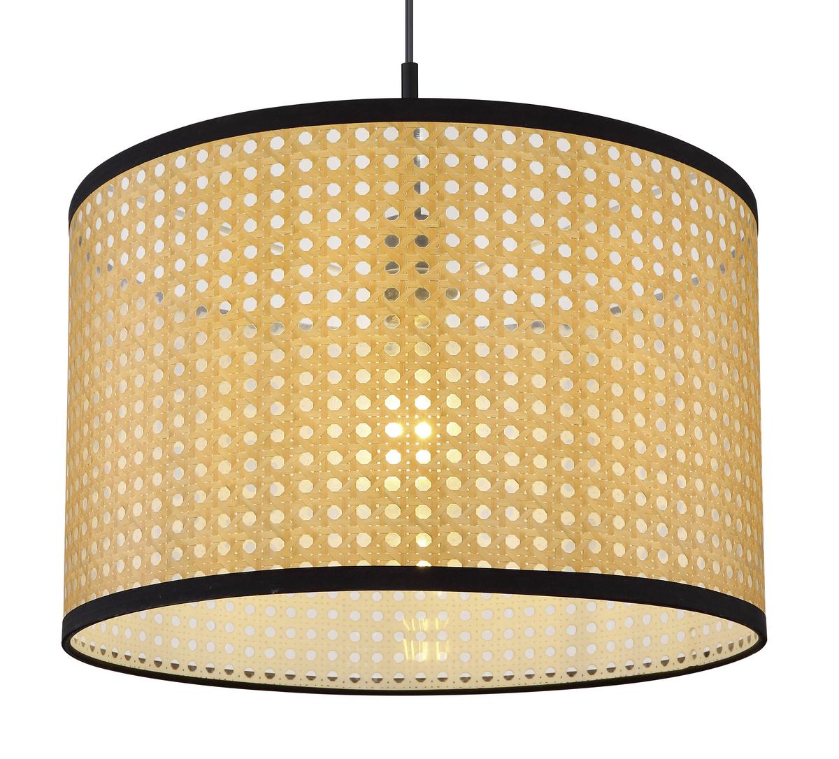 Hängeleuchte Grizzana H: 140 Cm 1-Flammig, Im Retro-Look - Schwarz/Naturfarben, Natur, Kunststoff/Metall (45/140cm) - Globo