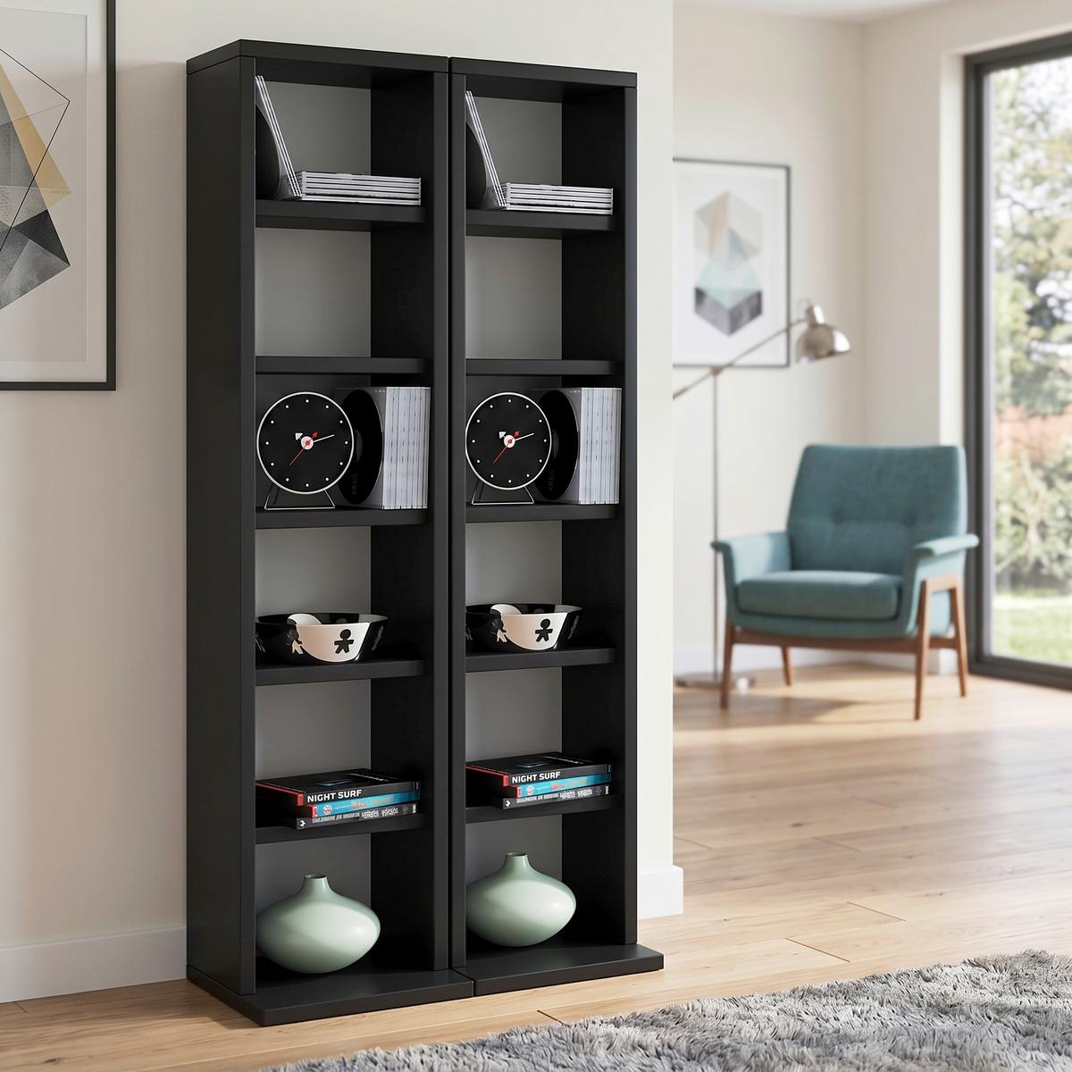 CD Regál Milano š:42 cm čierny - čierna, Konventionell, kompozitné drevo (42/92/20cm) - MID.YOU