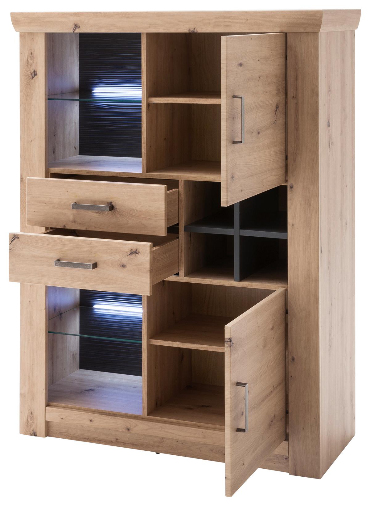 Highboard B: 110 cm Meran Anthrazit/Eichefarben - Eichefarben/Anthrazit, Design, Glas/Holzwerkstoff (110/146/45cm) - Livetastic