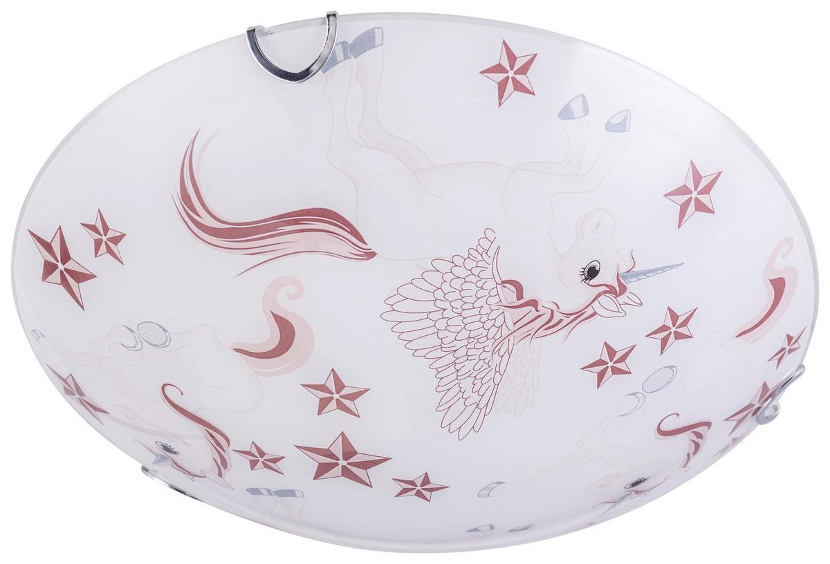 LED-Deckenleuchte Natalie Ø 30 cm mit Einhorn-Motiv - Rosa/Weiß, Basics, Glas/Metall (30/8,5cm) - Globo