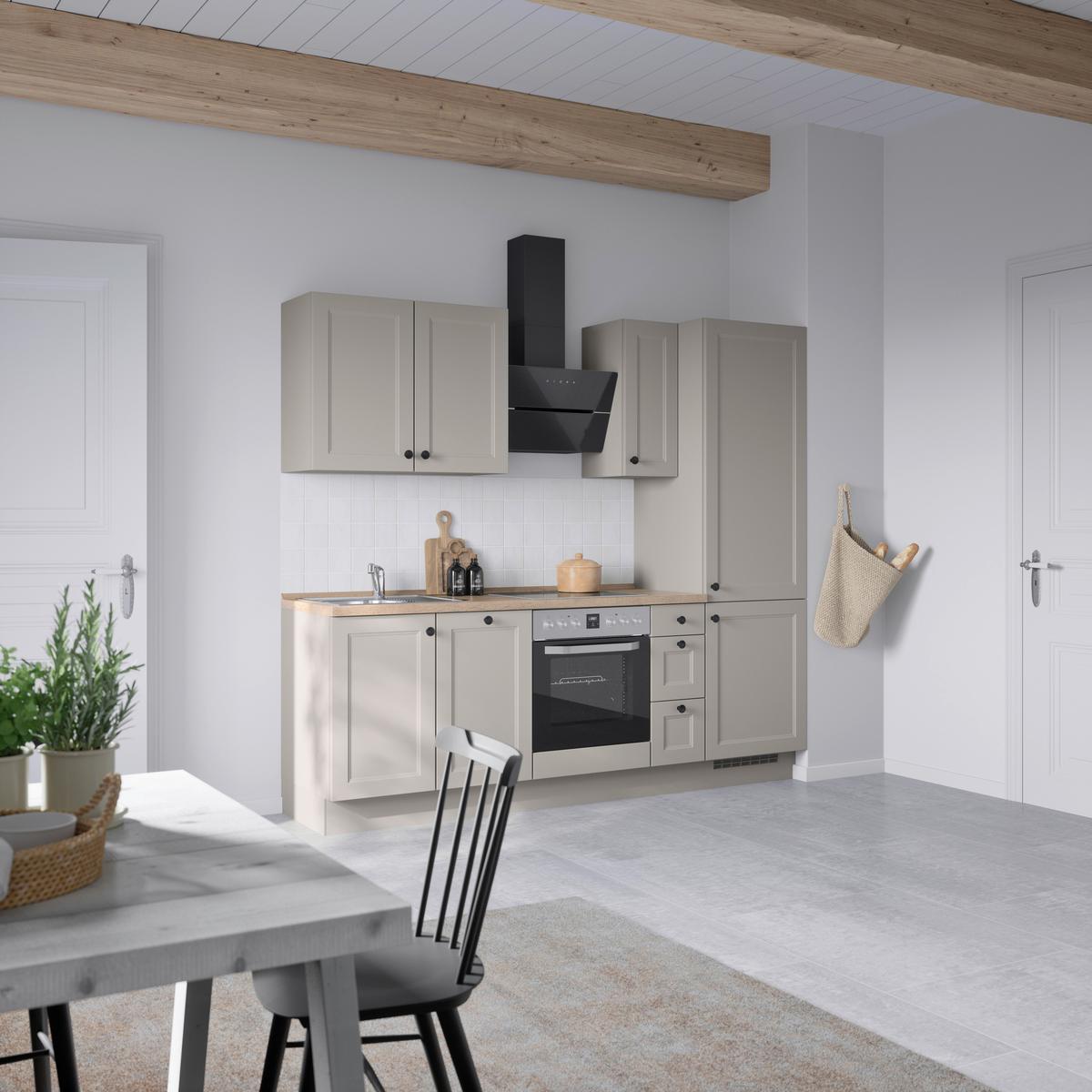 Kuchynská linka 240 cm, kamenná sivá supermatná - čierna/sivá, Modern, kov/kompozitné drevo (240cm) - Nobilia