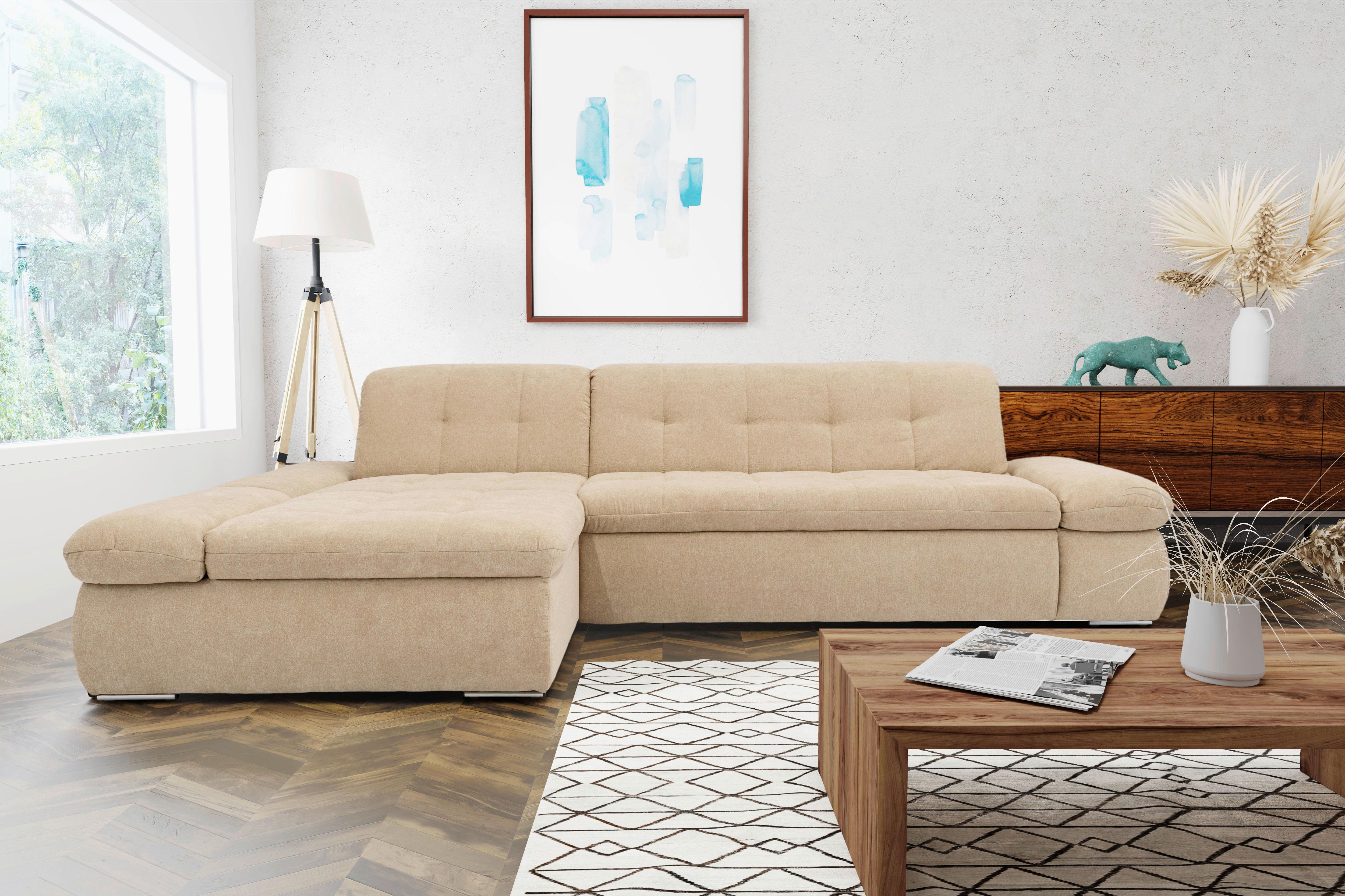 Ecksofa Moric Beige Mikrofaser - Chromfarben/Beige, KONVENTIONELL, Textil (172/300cm) - MID.YOU