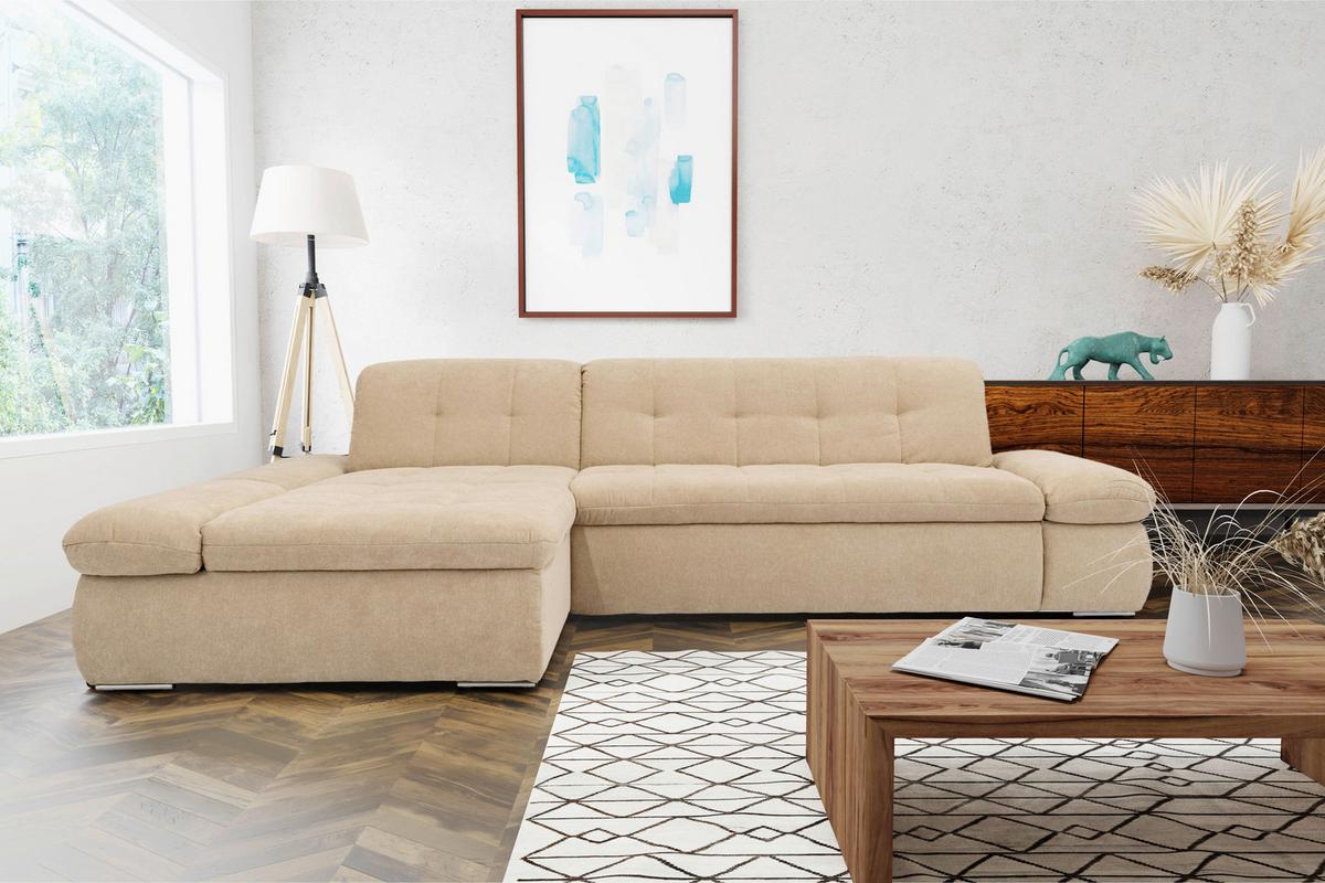 Ecksofa Moric Beige Mikrofaser - Chromfarben/Beige, KONVENTIONELL, Textil (172/300cm) - MID.YOU