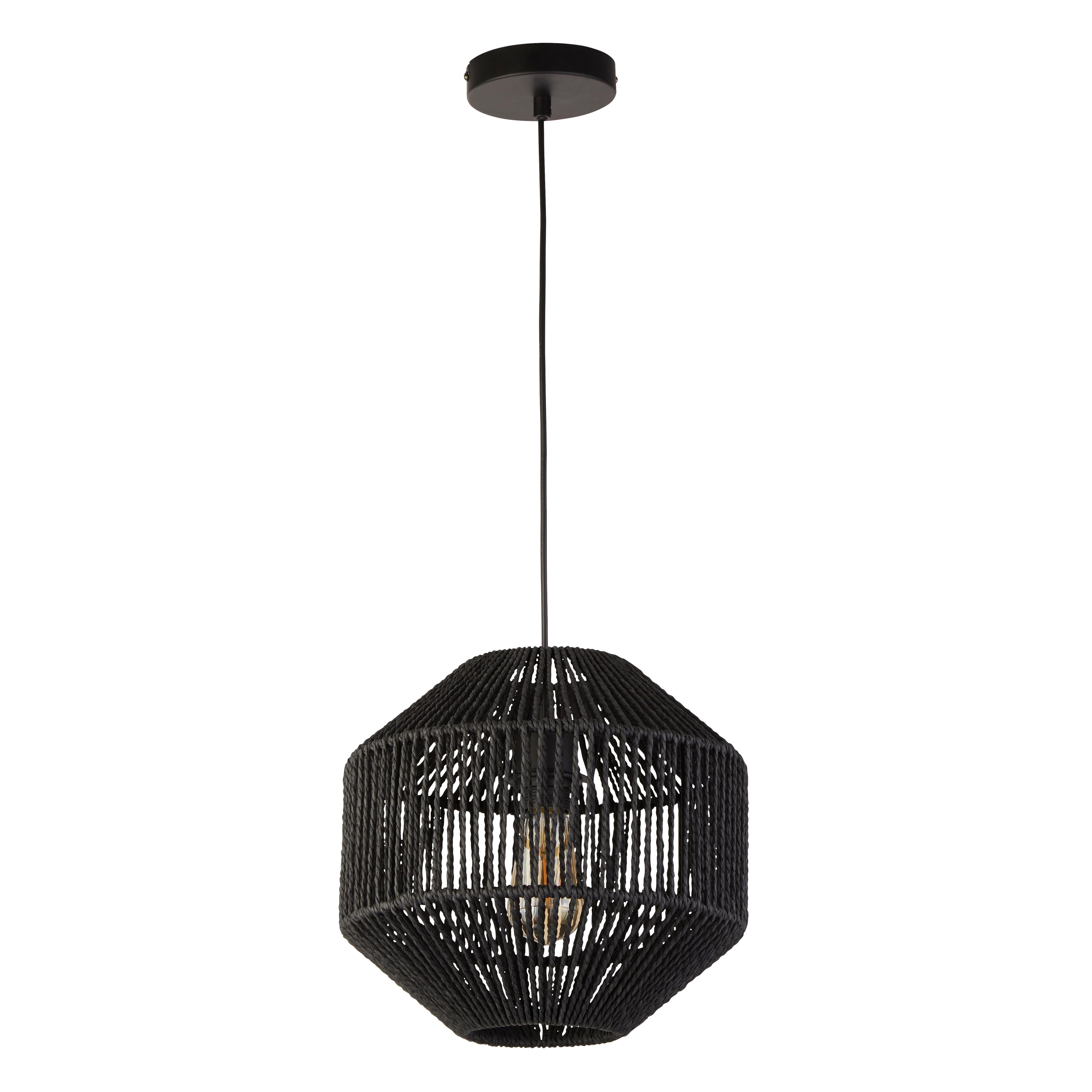 Hängeleuchte Wicker H: 133 cm, 1-Flammig, höhenverstellbar - Schwarz, Design, Textil/Metall (30/153cm)