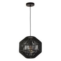 Hängeleuchte Wicker H: 133 cm, 1-Flammig, höhenverstellbar - Schwarz, Design, Textil/Metall (30/153cm)
