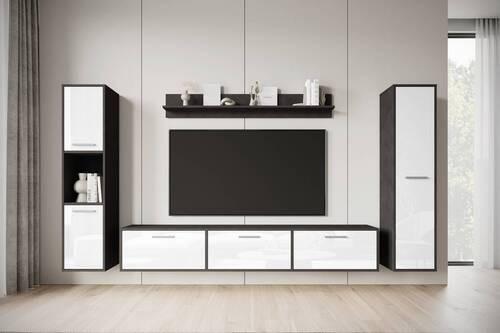Obývacia stena BOGOTA biela VL/antracit - sivá/biela s vysokým leskom, Basics, kompozitné drevo/plast (240/130/31cm) - MID.YOU