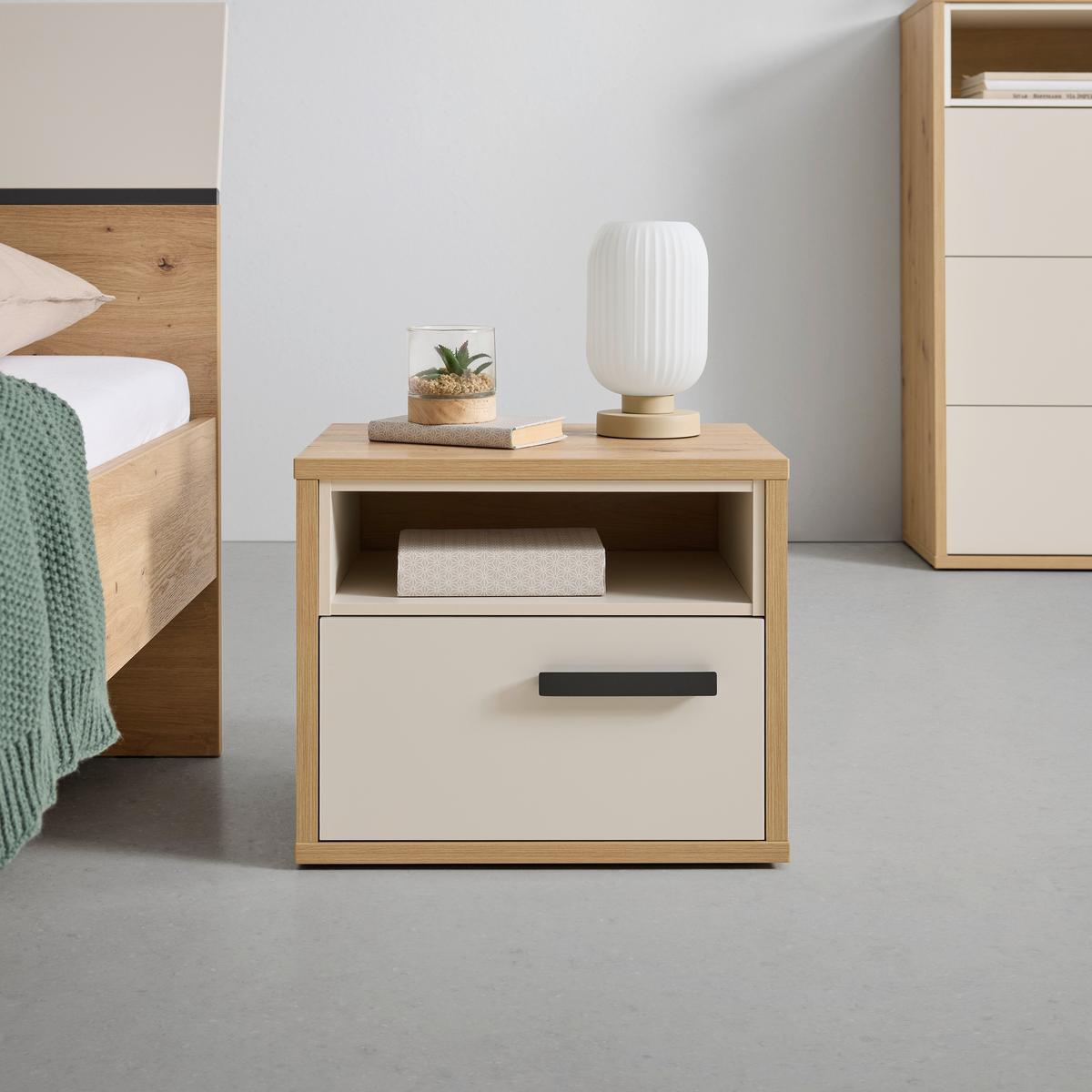 NOČNÍ STOLEK CASA MIA - kašmírová/antracitová, Konvenční, kov/kompozitní dřevo (45/50/40cm)