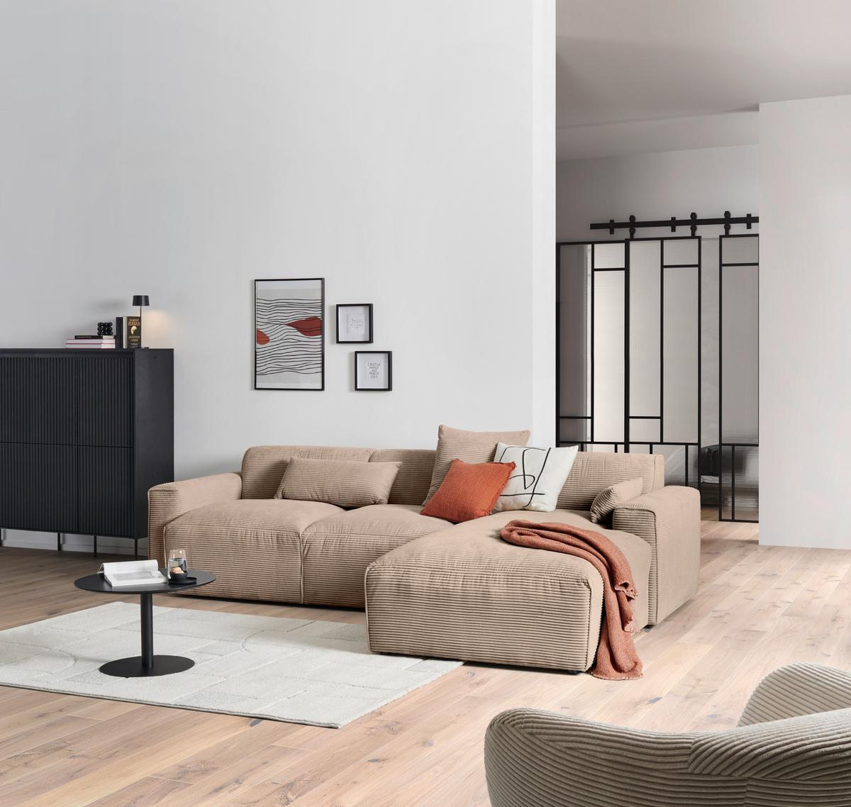 Ecksofa Pearl - Hellbraun/Schwarz, Design, Textil (303/196cm) - Livetastic