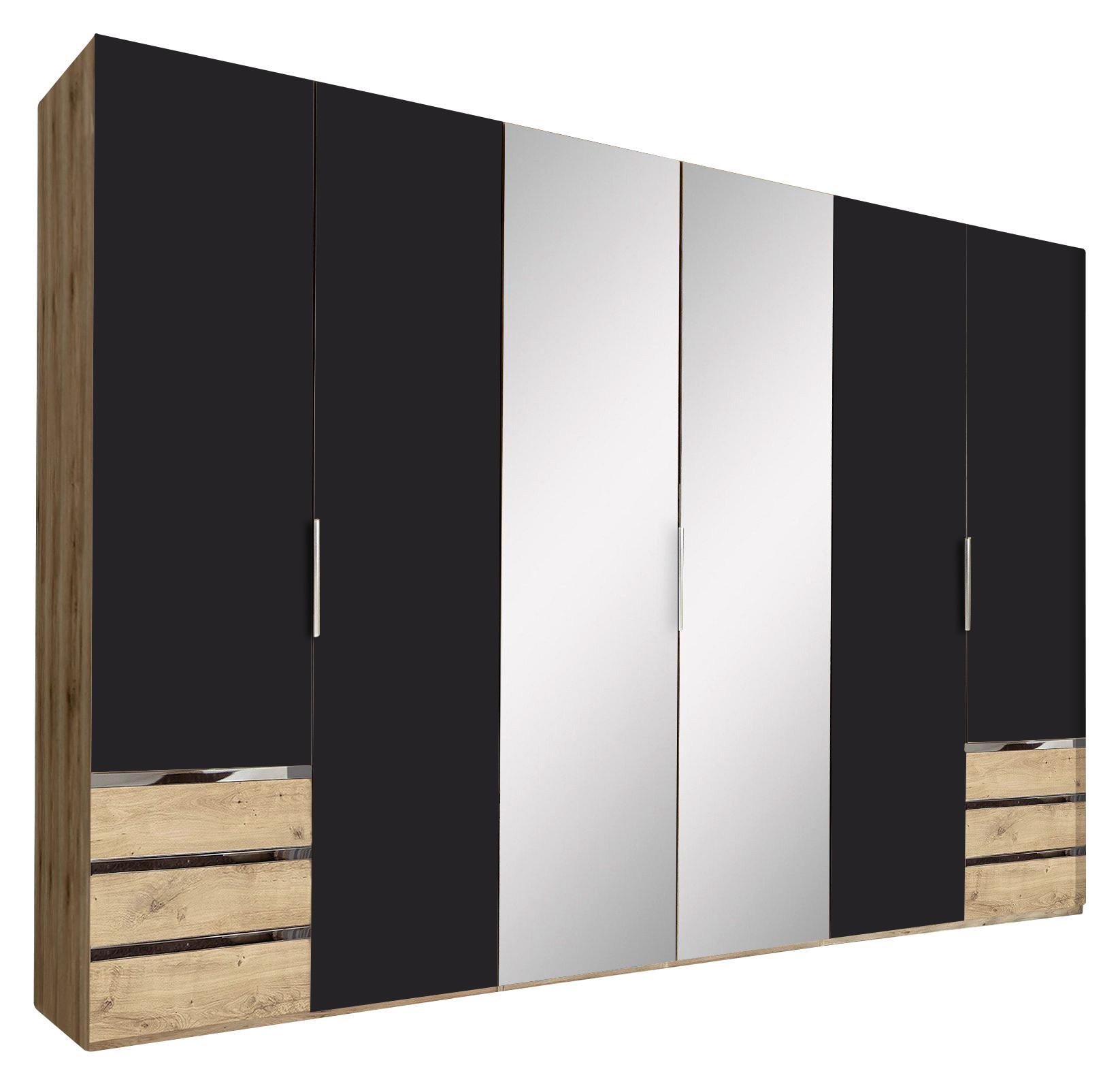 Drehtürenschrank Mit Spiegel + Laden 300cm Level 36a, Graphit - Eichefarben/Graphitfarben, MODERN, Glas/Holzwerkstoff (300/216/58cm) - MID.YOU