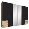 Drehtürenschrank Mit Spiegel + Laden 300cm Level 36a, Graphit - Eichefarben/Graphitfarben, MODERN, Glas/Holzwerkstoff (300/216/58cm) - MID.YOU