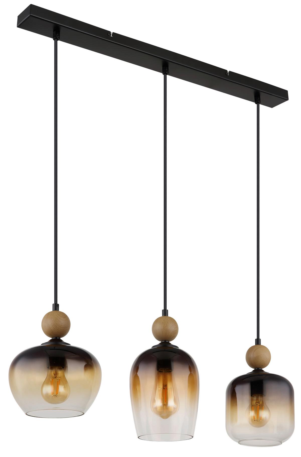 Hängeleuchte 15702-3 - Klar/Dunkelbraun, Basics, Glas/Metall (72/18/120cm) - Globo