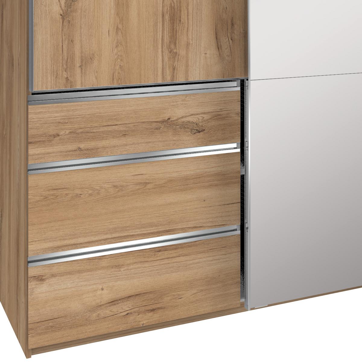 Schwebetürenschrank M. Spiegel + Laden 300cm Level 36a, Eiche - Eichefarben, MODERN, Glas/Holzwerkstoff (300/216/65cm) - Livetastic