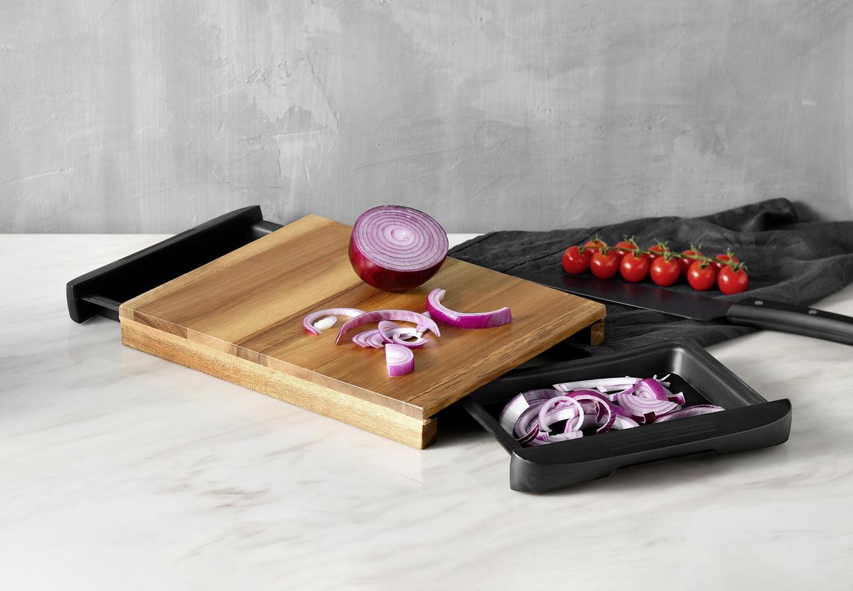 Schneidebrett Aus Holz Mit Auffangwanne L/b: 37,3/24,8 Cm - Schwarz/Akaziefarben, Basics, Holz/Kunststoff (37.3/24.8/3.5cm)
