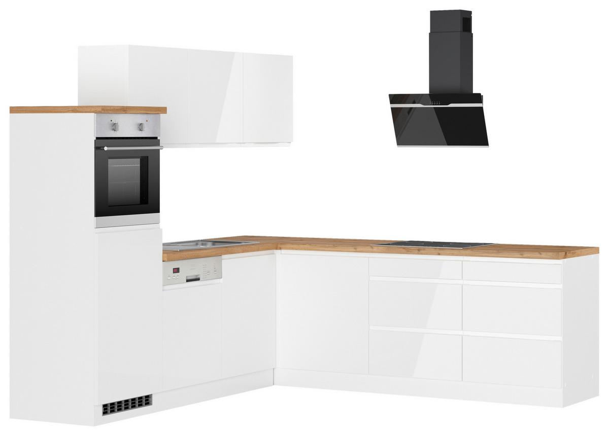 Eckküche Monza Mit Geräten 240x240 Cm Weiß/eiche Dekor - Weiß Hochglanz/Eiche Wotan, LIFESTYLE, Holzwerkstoff (240/240cm) - Held