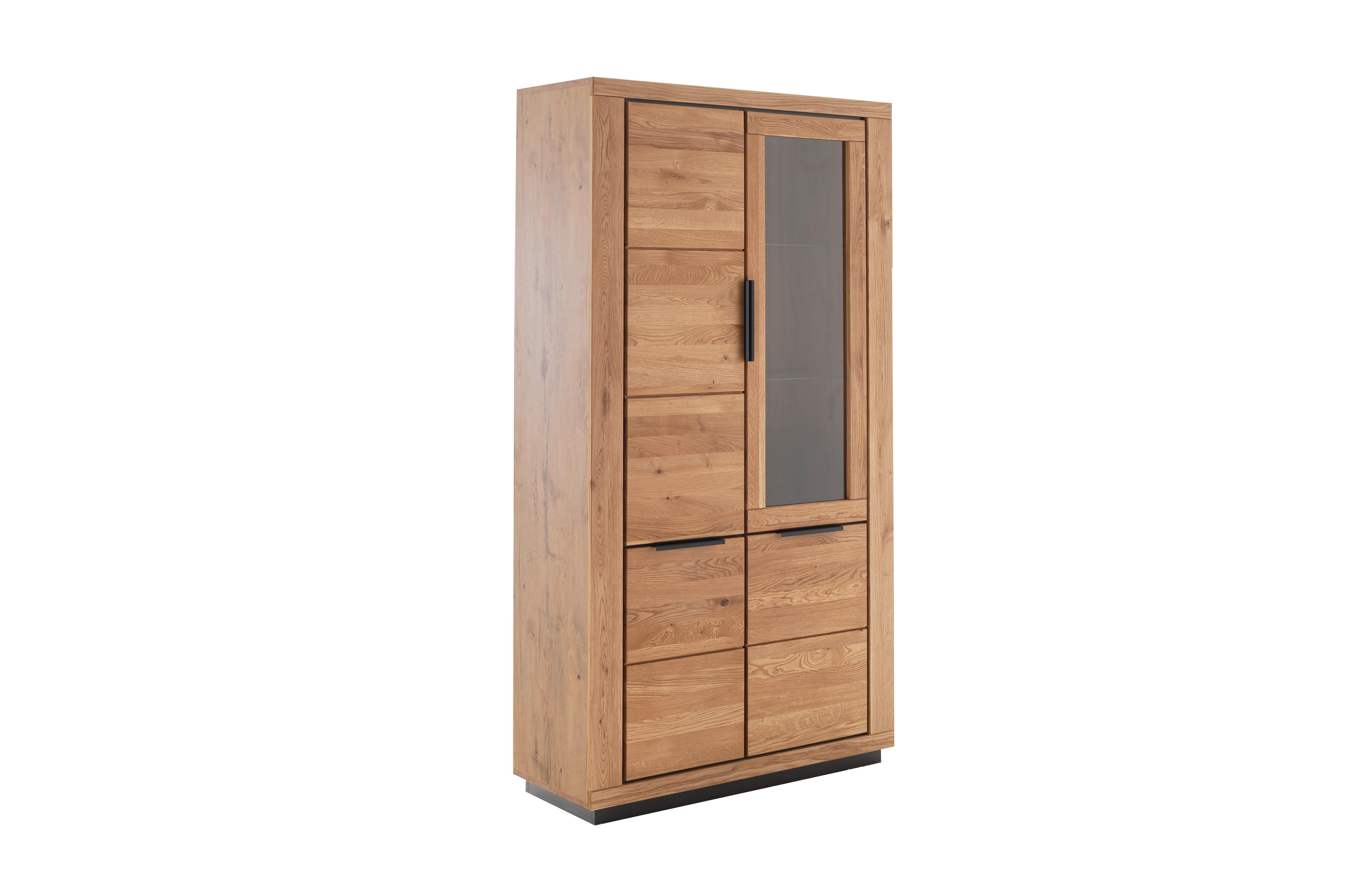 Vitrine 107cm Greno Wildeiche Massiv - Wildeiche/Schwarz, ROMANTIK / LANDHAUS, Glas/Holz (107/200/10cm)