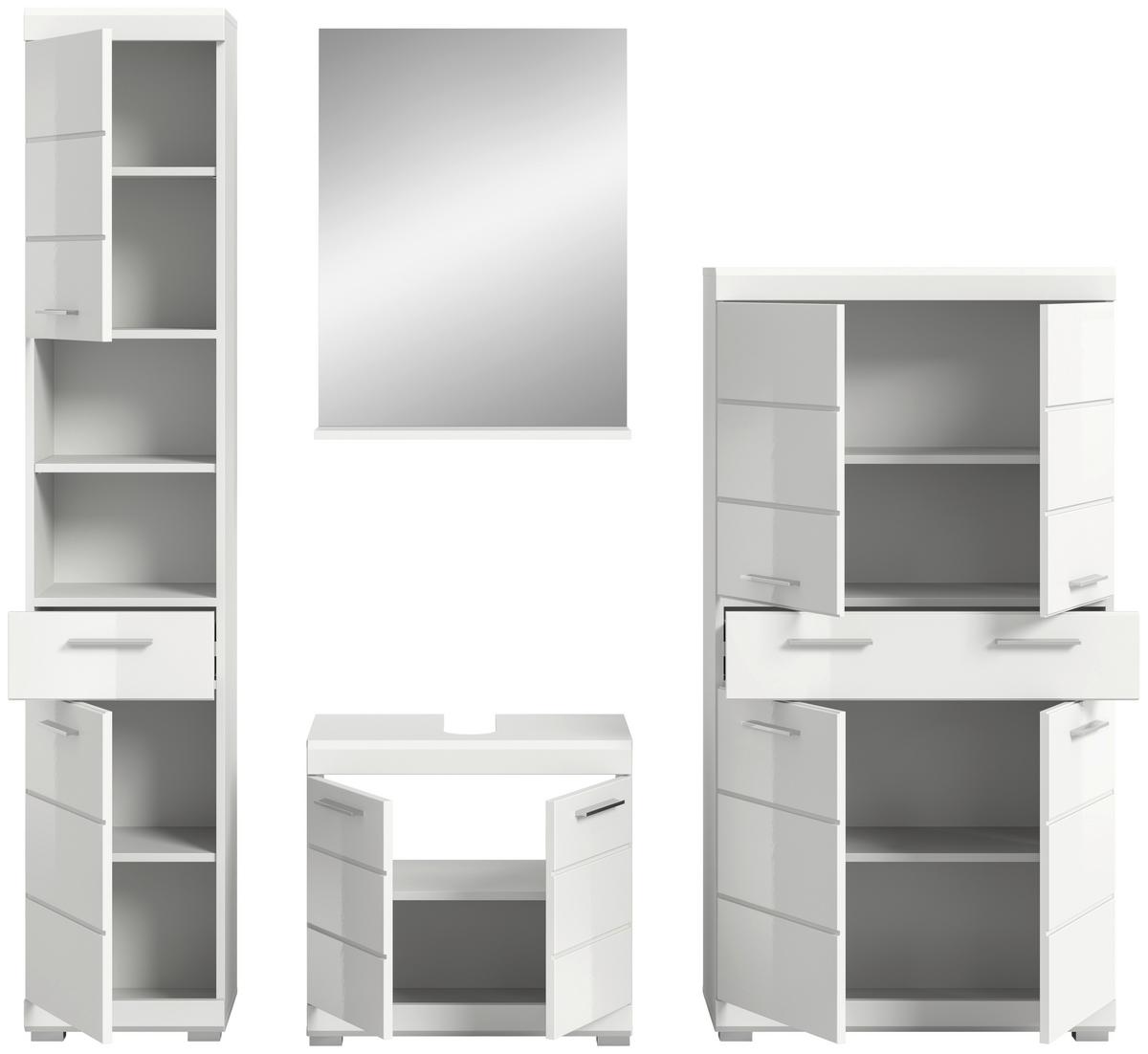 Badezimmer Scout Weiß B: 171 cm - Weiß Hochglanz/Silberfarben, MODERN, Glas/Holzwerkstoff (171cm) - MID.YOU