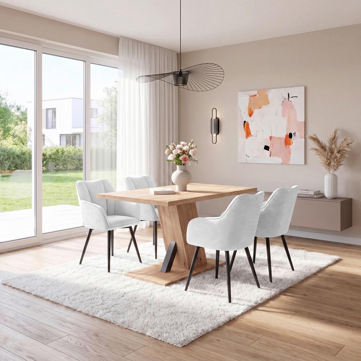 Armlehnstuhl Caro Beige Echtholz Beine - Beige/Schwarz, KONVENTIONELL, Holz/Textil (55/83/61cm) - Nedis SmartLife
