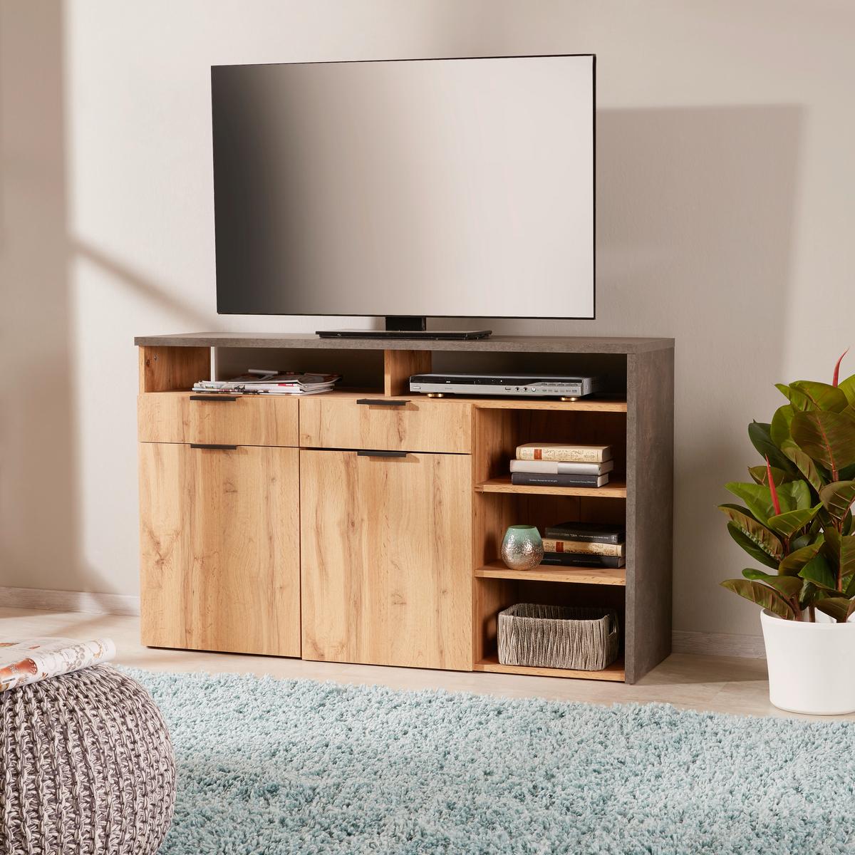 TV-Regal MX146 B: 130 cm Betonoptik/Eiche Dekor - Eichefarben, MODERN, Holzwerkstoff (130/80/40cm)