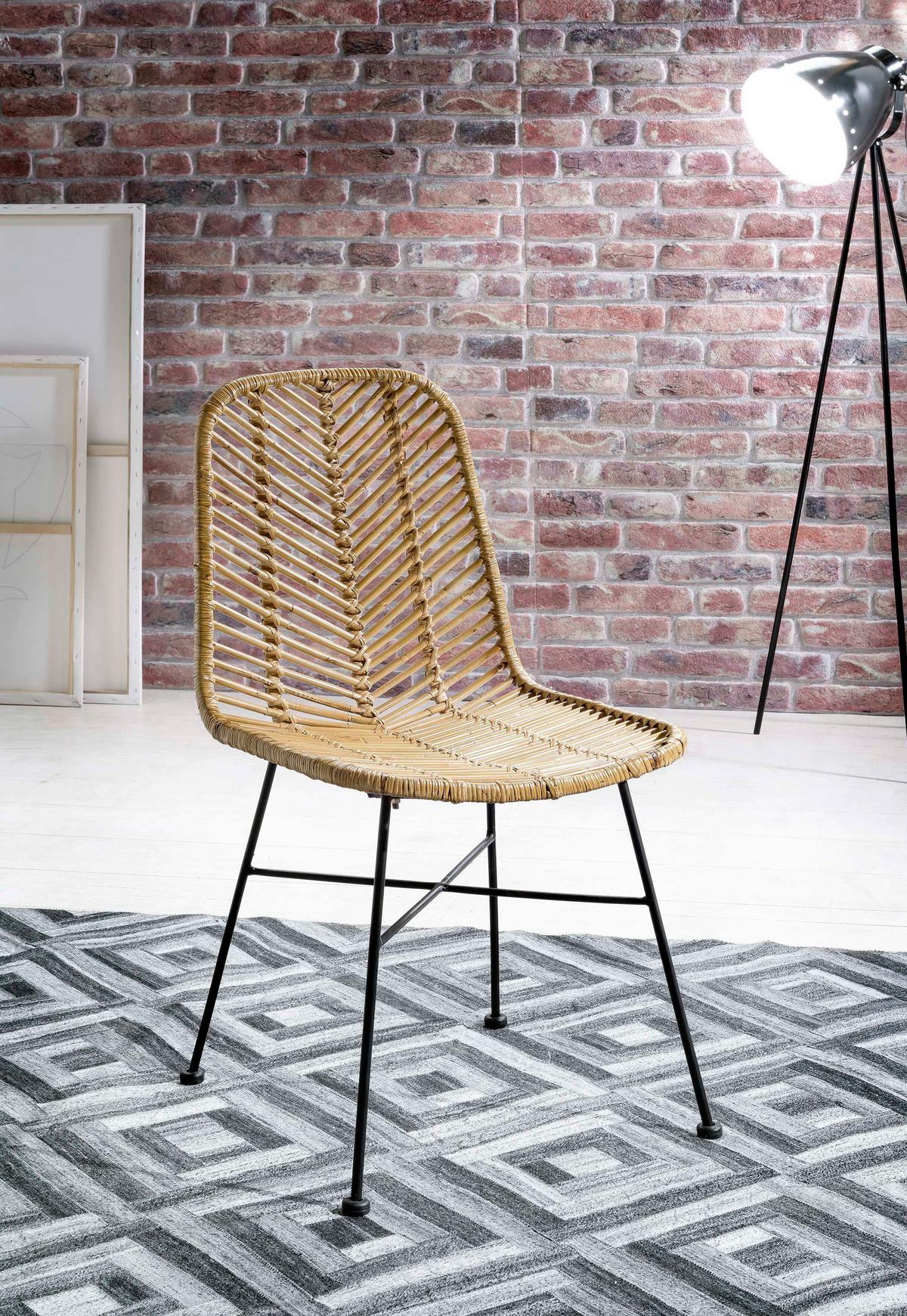 STUHL-SET Naturfarben/Schwarz 2-teilig - Schwarz/Naturfarben, MODERN, Holz/Metall (44/87/57cm) - MID.YOU