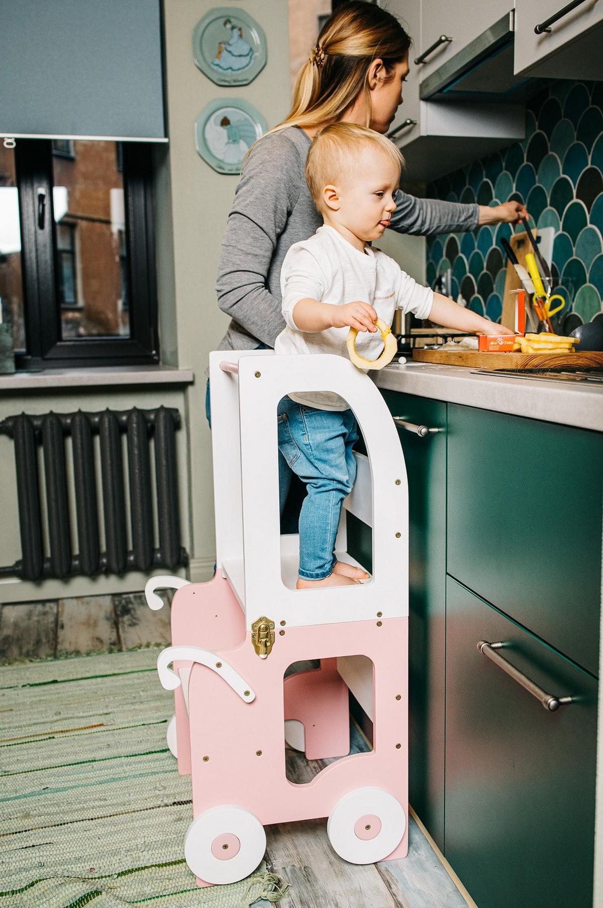 Hochstuhl Trolley Aus Holz Weiß/pink - Pink/Weiß, Basics, Holz (38/90/40cm)
