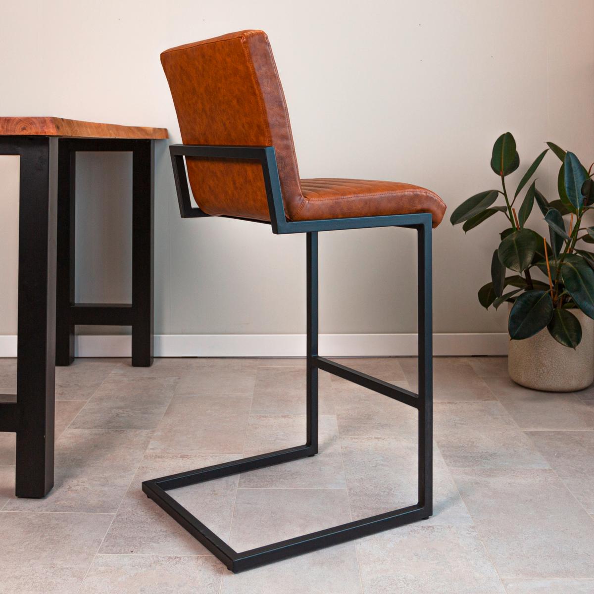 Barhocker-Set Donny Cognac B: 54 cm - Cognac/Schwarz, MODERN, Textil/Metall (54/100/58cm) - MID.YOU