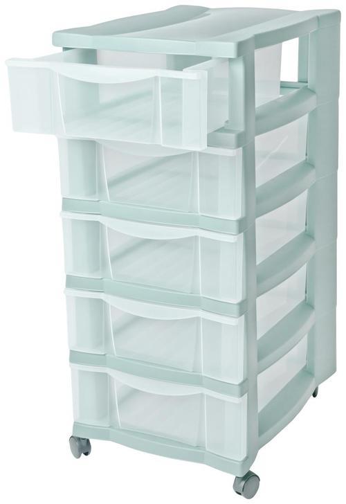 Rollcontainer 5 Schubladen - Klar/Pastellgrün, Kunststoff (40/66/30cm)