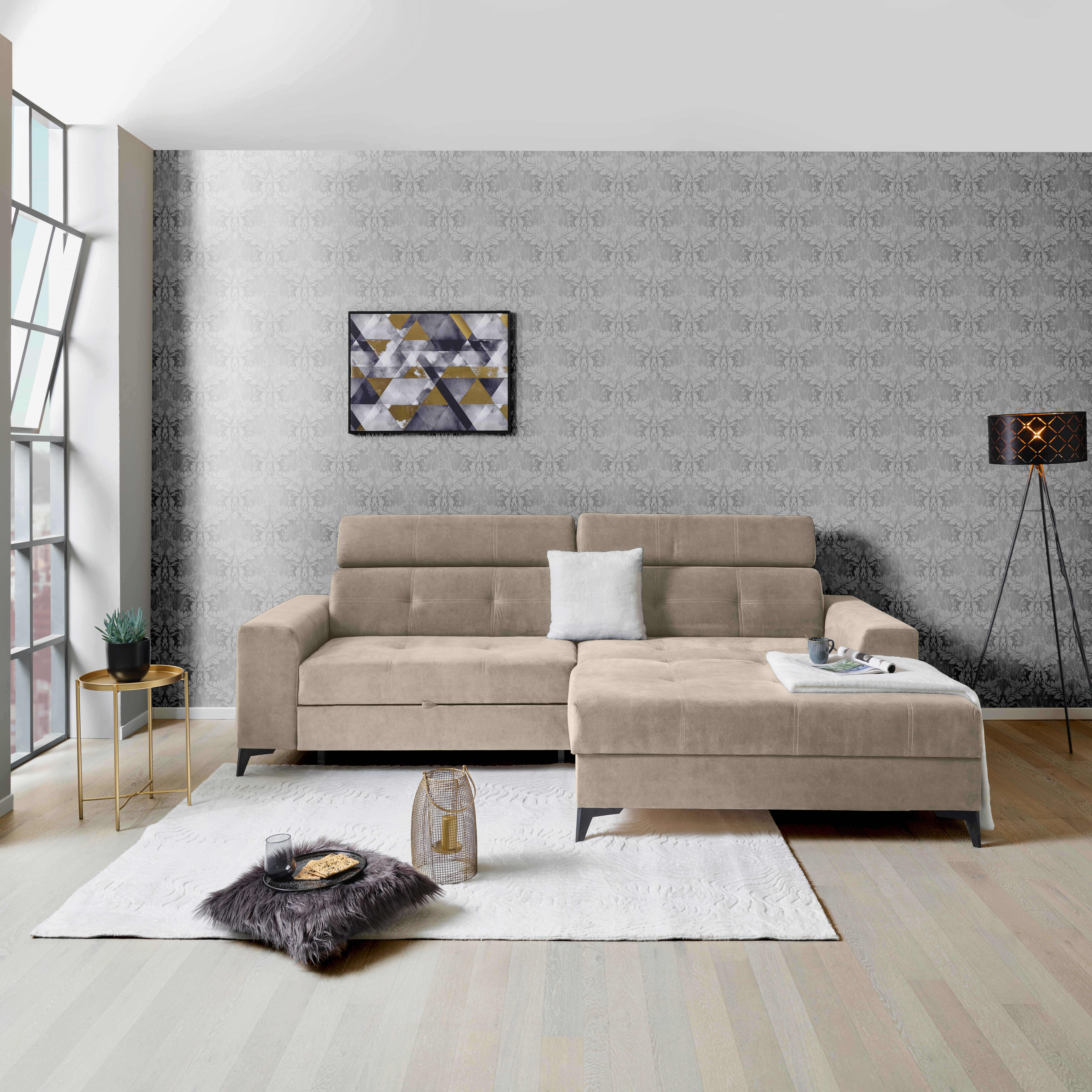 Wohnlandschaft Florida - Beige/Schwarz, MODERN, Holz/Holzwerkstoff (275/175cm)