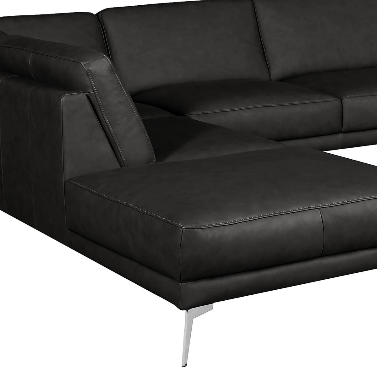 Ecksofa Spring Schwarz Chrom S: 250x273 Cm - Chromfarben/Schwarz, Design, Leder (250/273cm) - Livetastic