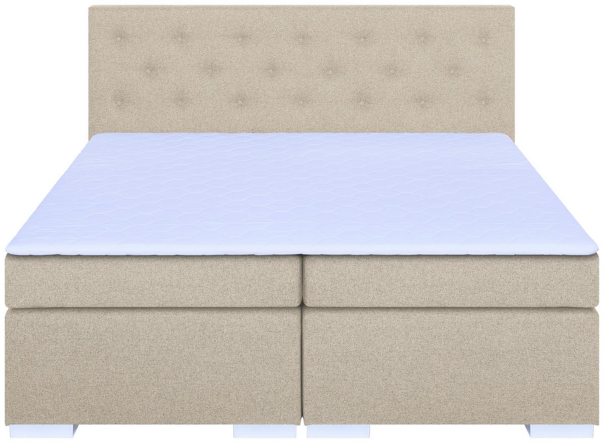 Boxspringbett mit Topper 180x200 Korfu - Chromfarben/Beige, Basics, Holzwerkstoff/Textil (180/200cm) - MID.YOU