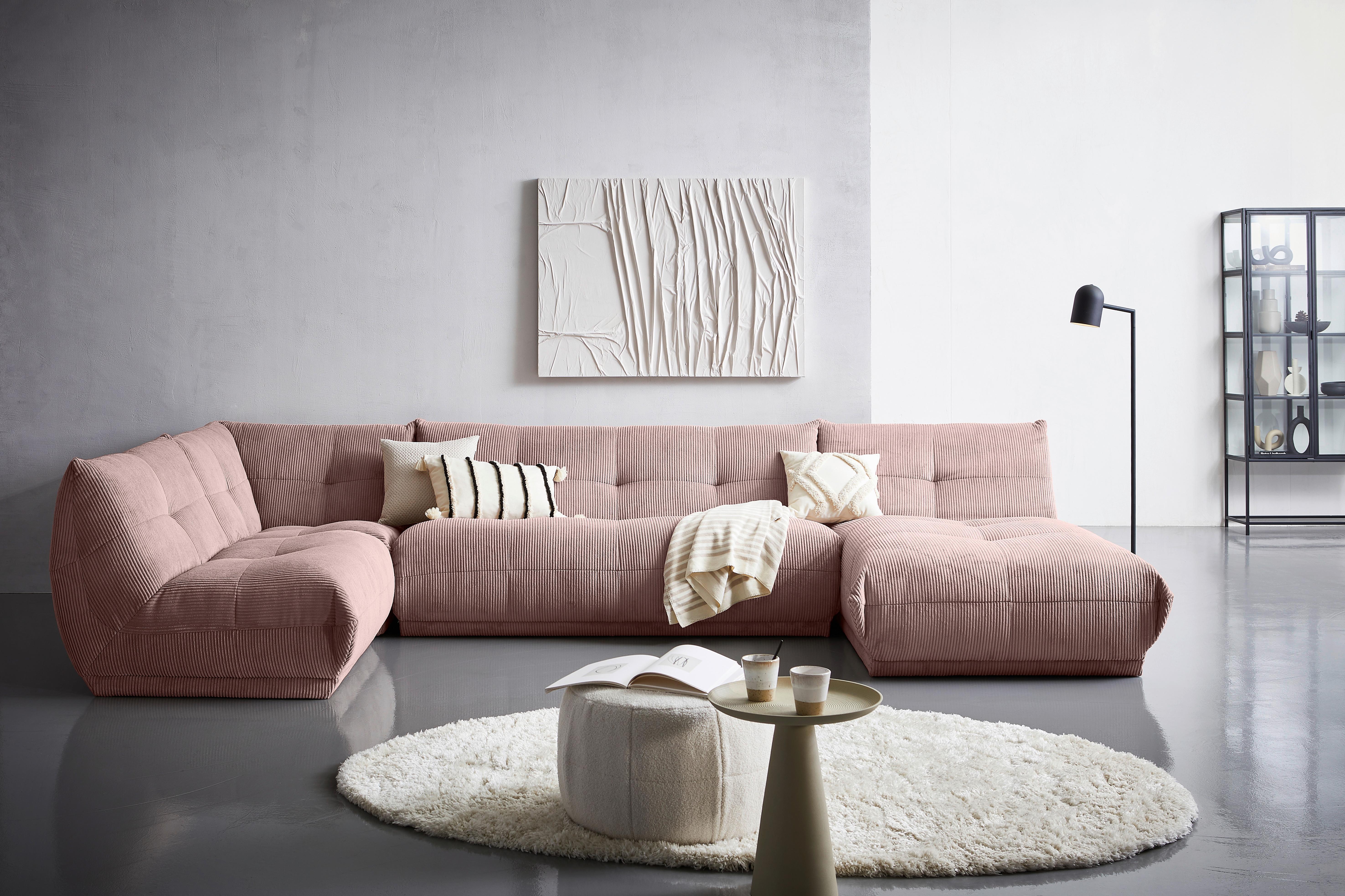 Wohnlandschaft Giselle Altrosa Cord - Altrosa, Trend, Textil (210/390/185cm) - Livetastic